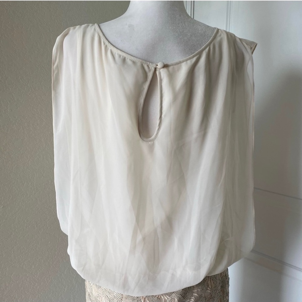 🛳 Designer’s Aidan Mattox Beige Drape Chiffon Cocktail Sequin Dress - Picture 7 of 16